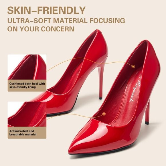 4 Inch Red Womens Pumps High Heels Stiletto Pointed Closed Toe Bridal Shoes - Picture 5 of 8